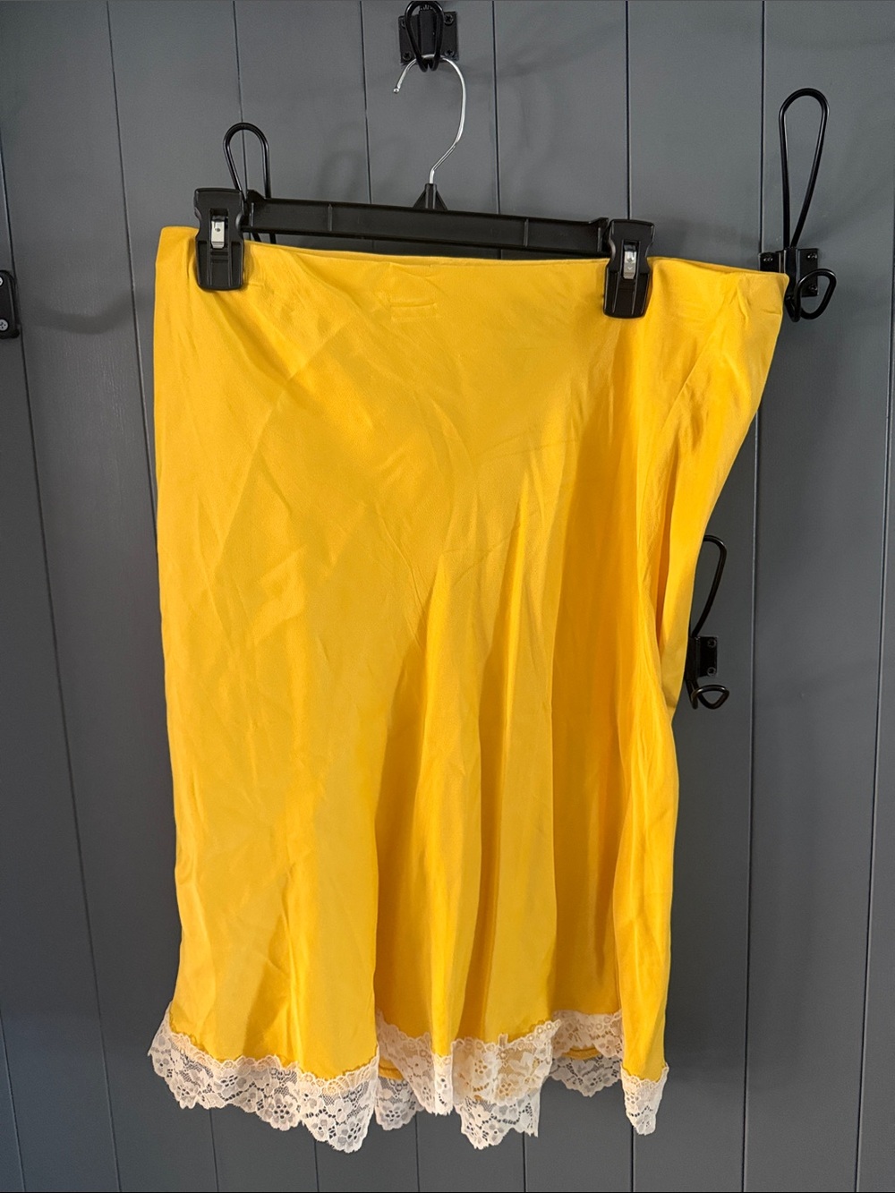Satin Yellow Lace-Hem Women's Skirt